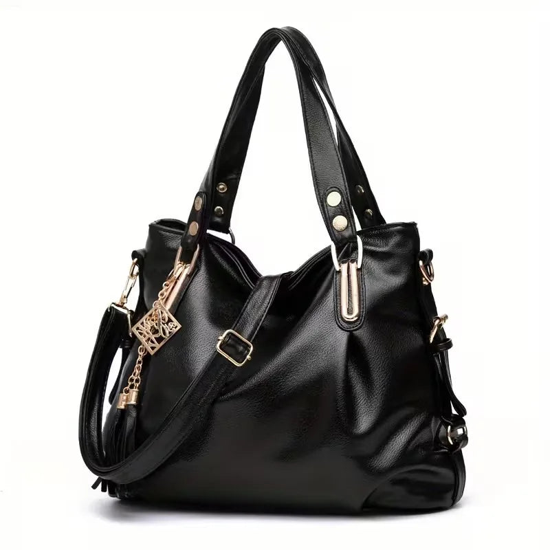PU Fashion Large Capacity Women's Tote Bag, Single Shoulder Bag with Frill Decoration, Multi-pocket Design
