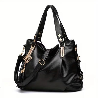 PU Fashion Large Capacity Women's Tote Bag, Single Shoulder Bag with Frill Decoration, Multi-pocket Design