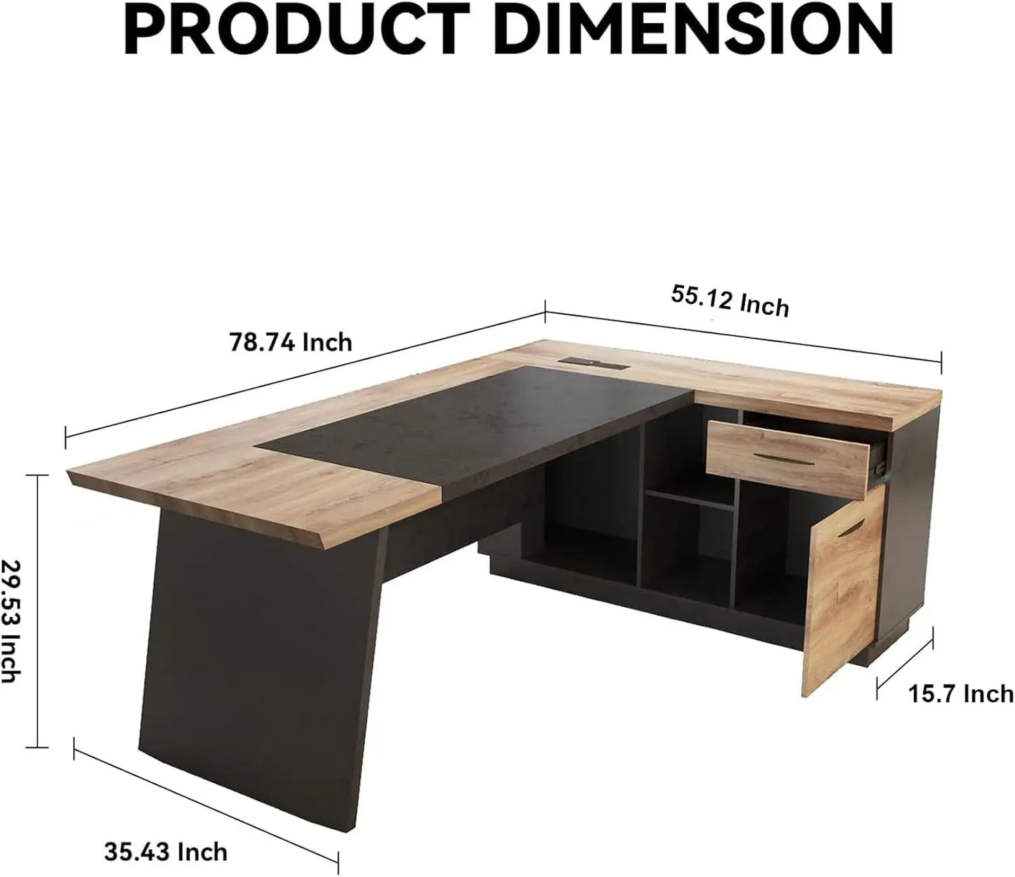 78.74" L-Shaped Executive Desk Large Office Desk w/Drawers & Storage Shelves Business Workstation for Home Office