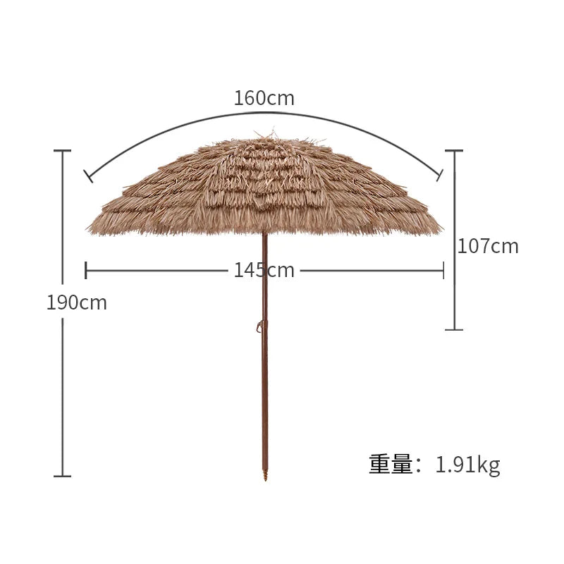 63inch Thatched Garden Umbrella with Tripod Base Beach Umbrella Outdoor Tiki Patio Umbrella for Garden, Lawn, Deck, Backyar
