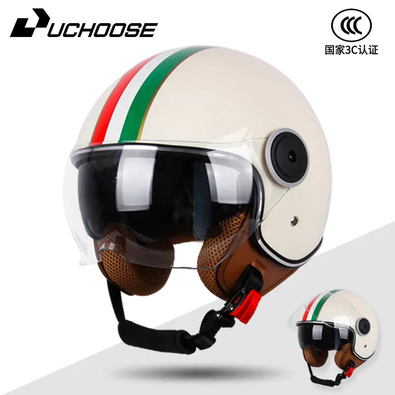UCHOOSE 3/4 Open Face Motorcycle Helmets With For Men Women Vintage  Moto Bike Cascos Scooter Protective helmets