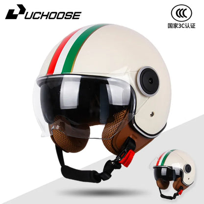 UCHOOSE 3/4 Open Face Motorcycle Helmets With For Men Women Vintage  Moto Bike Cascos Scooter Protective helmets