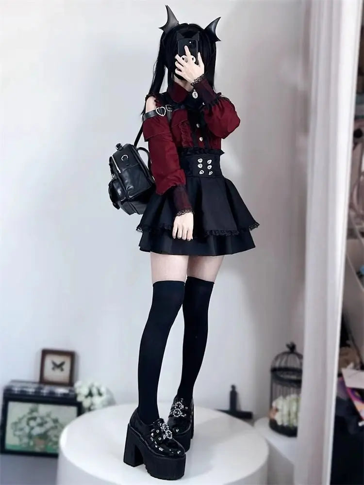 Gothic Women's Clothing Shirt Long Sleeve Lolita Blouse Japanese Bow Tie Sweet Cute Tops Design Streetwear Y2k Retro Blouse New