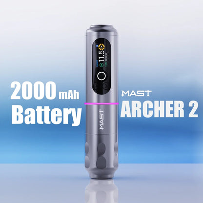 Mast Archer2 Wireless Tattoo Machine Kit 3.5mm Stroke 2100mAh Battery Brushless Motor with Mast Pro Needles Cartridges Supplies