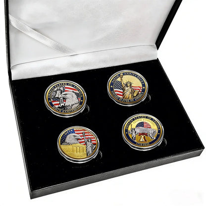 4pcs US 250th Anniversary Commemorative Coins Set in Box American Eagle Military Challenge Coin Collectible Gifts for Holidays