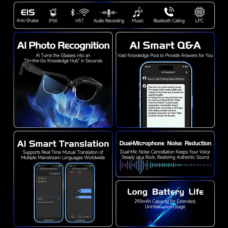 2025 New Intelligent AI Glasses 800W Pixel Camera HD 4K Video Recording AI Translation Music Control Intelligent Wearable Device