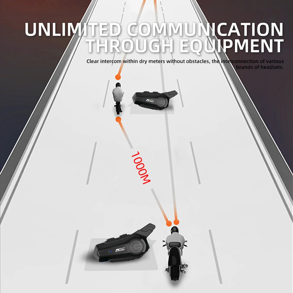X1 Plus Motorcycle Bluetooth 1000M Intercom Helmet Headset For 2 Rider Intercomunicador Moto Waterproof Interphone Earphone