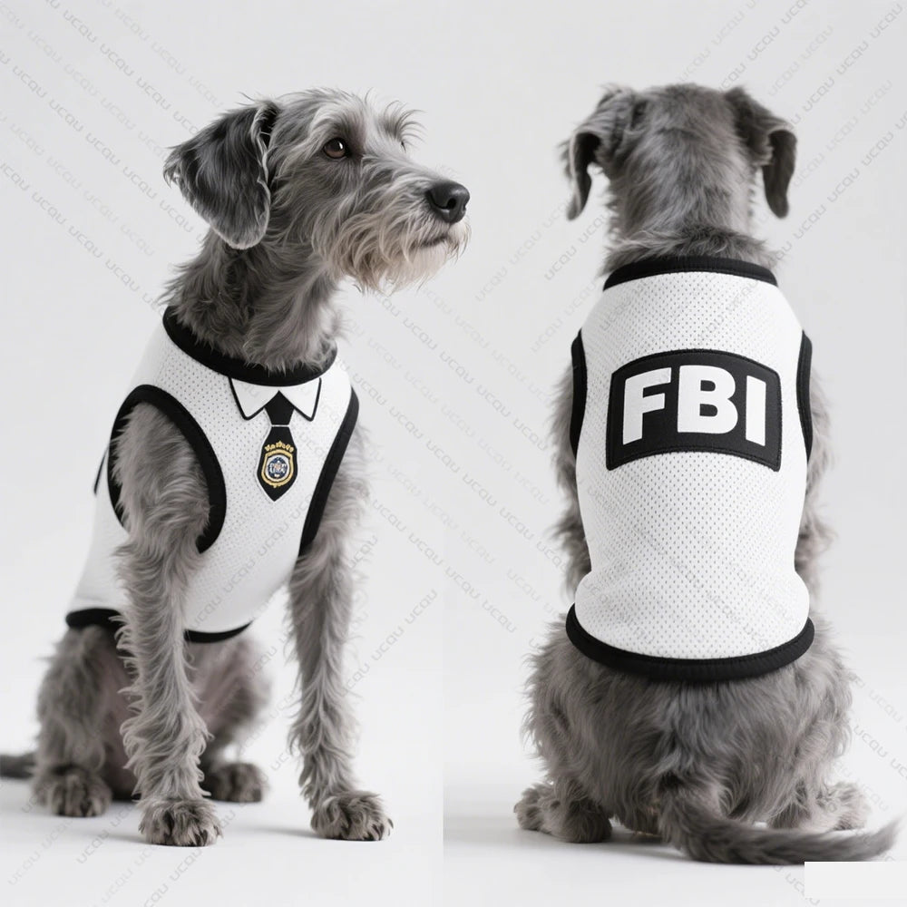 2025 Pet Dog Summer Clothing Sleeveless Vest In Uniform Style The Same As F.B.I Model Quirky And Funny Outfit Pet Funny Clothing