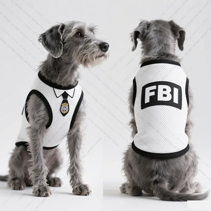 2025 Pet Dog Summer Clothing Sleeveless Vest In Uniform Style The Same As F.B.I Model Quirky And Funny Outfit Pet Funny Clothing