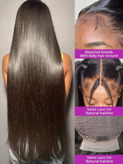 13x4 13x6 HD Lace Frontal 5x5 Closure Wigs | 40 42 Inch Bone Straight Glueless Human Hair Wigs