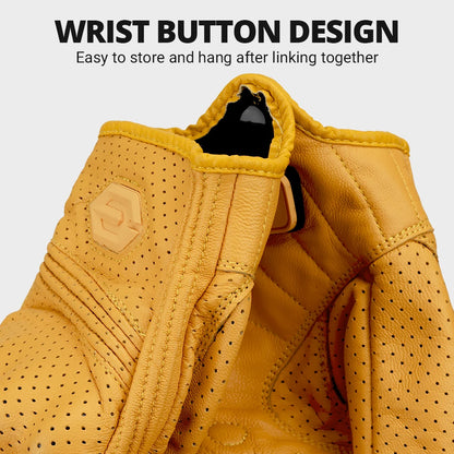 Vintage Leather Motorcycle Gloves Summer Breathable Unisex Biker Gloves With Anti-Slip Ventilation Design Motorbike Ride Glove