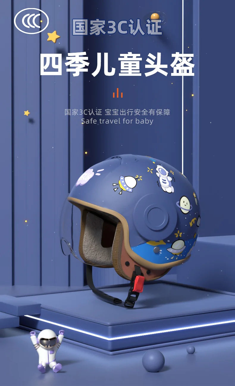 Children's Four Seasons Helmet New National Standard Class A 3C Certification Cartoon Electric Vehicle Helmet Motorcy Casco Moto