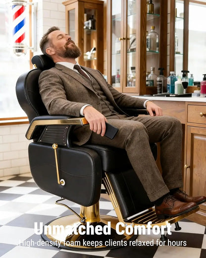 Salon Chair for Hair Stylist, 440 Lbs Heavy Duty Reclining Barber Chair with High-Density Foam Cushioning, Customized