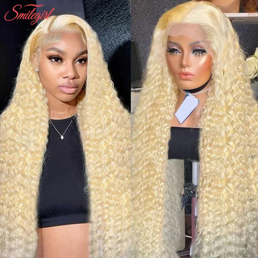 Deep Wave Wigs Human Hair Lace Front 613 13x6 HD Transparent Curly 200% Density Pre Plucked Lace Frontal Wig For Women 30 Inch