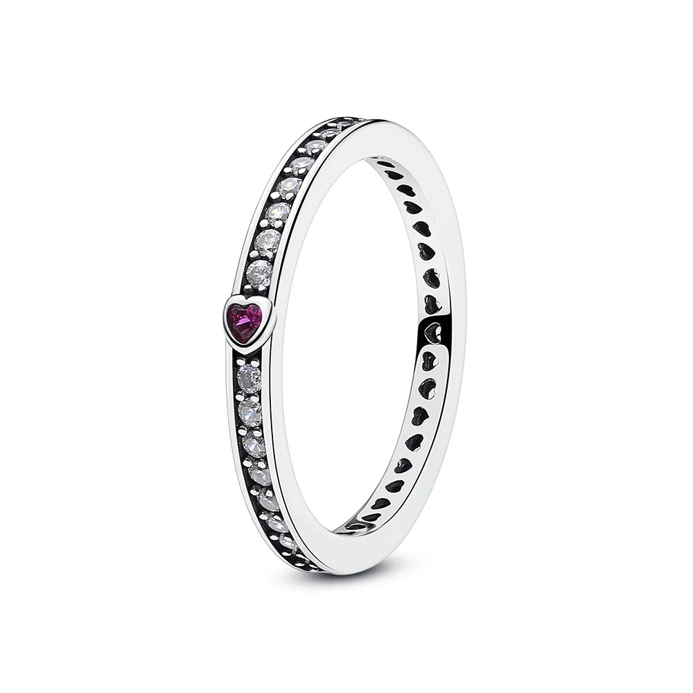Original 925 Sterling Silver Ring Love Heart Pave CZ Crystal Stackable Rings For Women Wedding Engagement Birthday Gift Jewelry