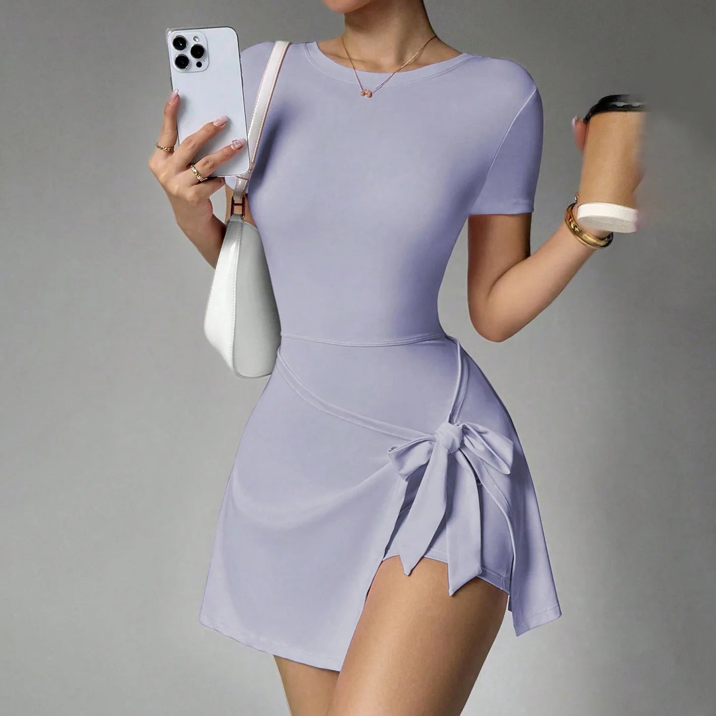 FUBEIKE New Fake Two-Piece Anti-Exposure Tight-Fitting Sports Dress Slimming Strap Casual Fitness Back Yoga Tennis Dress
