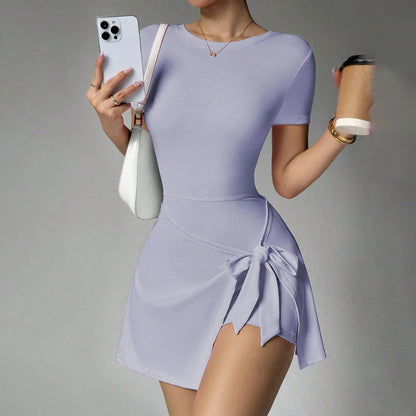 FUBEIKE New Fake Two-Piece Anti-Exposure Tight-Fitting Sports Dress Slimming Strap Casual Fitness Back Yoga Tennis Dress