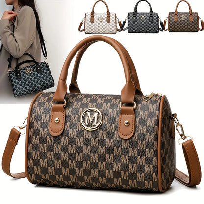 Women's Small Shoulder Crossbody Bag with Golden "M" Design, Synthetic Faux Leather Purse for Work, Travel, Parties & Gifts