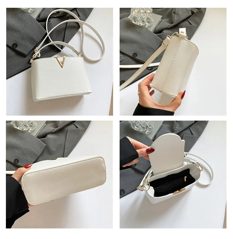 New Fashionable V Decor Shoulder Bag Trendy Ins Bucket Crossbody Handbag For Women