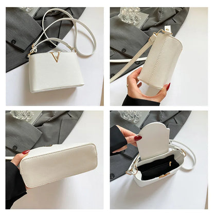 New Fashionable V Decor Shoulder Bag Trendy Ins Bucket Crossbody Handbag For Women