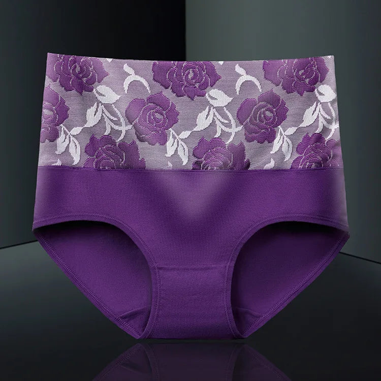 2Pcs Plus Size Women's Cotton Underwear High Waisted Tummy Control Panties Full Coverage Briefs Jacquard Ladies Panty Shaper