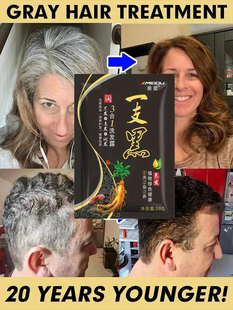 Natural Herbal Hair Dye Shampoo 3 in 1 Hair Color Shampoo Non-irritating Lasting Repair Nourish Gray White Hair Care Women Men