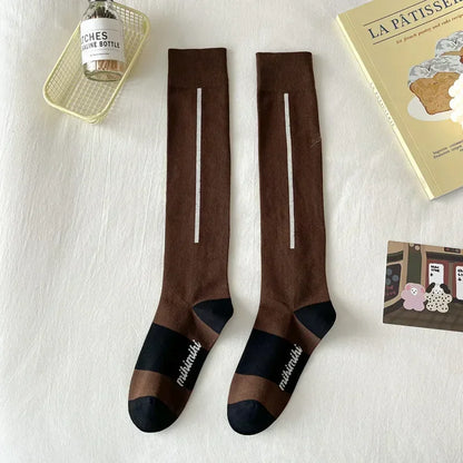 Socks Women's High Tube Calf Knee-length Socks Retro Illustration Art Abstract Street Autumn and Winter Cotton Socks High Sock