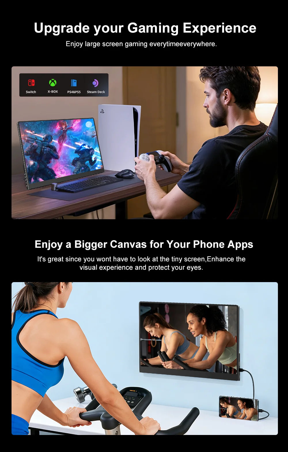 HOWENS 15.6 Inch 4K Monitor IPS Display HDR 100% NTSC For Laptop Switch PS5 Xbox Phone Gaming External Screen Second Monitor NEW