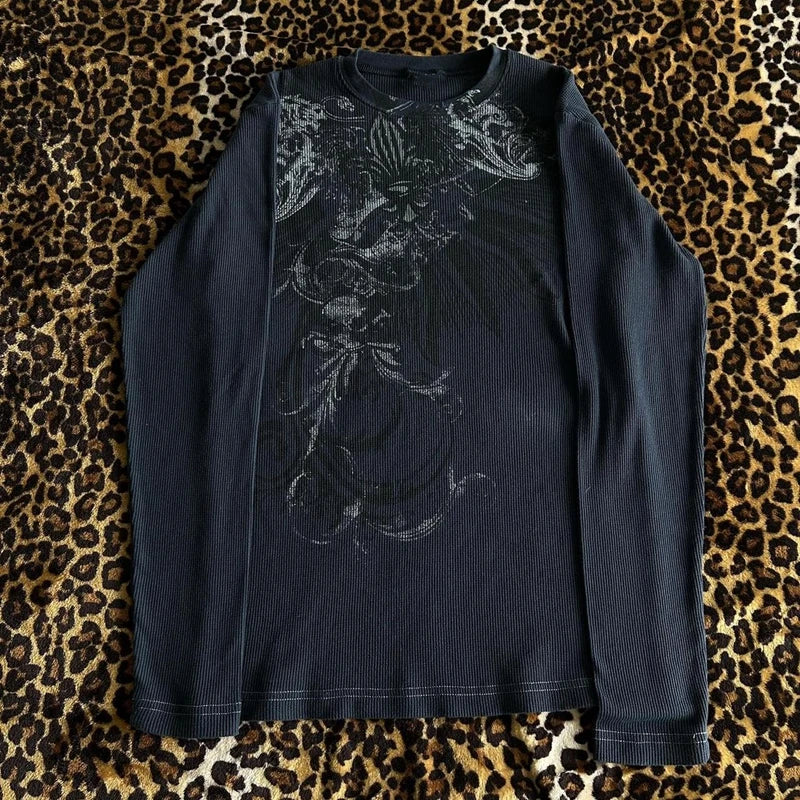 Women Y2k Fairy Grunge Shirt Vintage Graphic Print Long Sleeve Tee Shirt Tops Teen Girls Grunge Aesthetic Clothes Streetwear