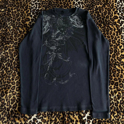 Women Y2k Fairy Grunge Shirt Vintage Graphic Print Long Sleeve Tee Shirt Tops Teen Girls Grunge Aesthetic Clothes Streetwear