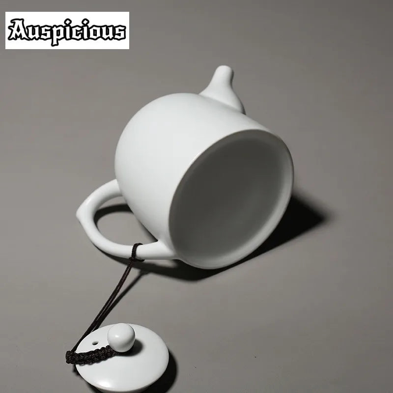 220ml White Jade Porcelain Teapot Dehua Handmade Ceramic Teakettle Single Pots Kung Fu Tea Master Pots Office Decoration Teaset