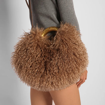 Spice Girl Solid Color Plush Women's Shoulder Bags Exquisite Handle Female Handbag Casual Versatile Furry Ladies Messenger Bag