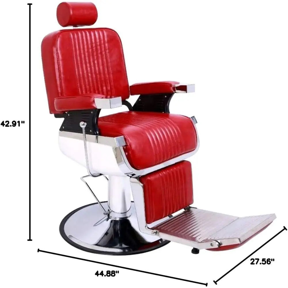 Sturdy Vintage-Style Barber Chair with Recline, 500lb Capacity, 360° Swivel for Salon & Spa, Red Customized