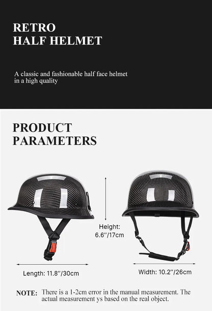 Bright Black Real 3K Carbon Fiber Helmet Retro Men's Motorcycle Helmet German Style Soldier Helmet Retro Cruiser DOT ECE