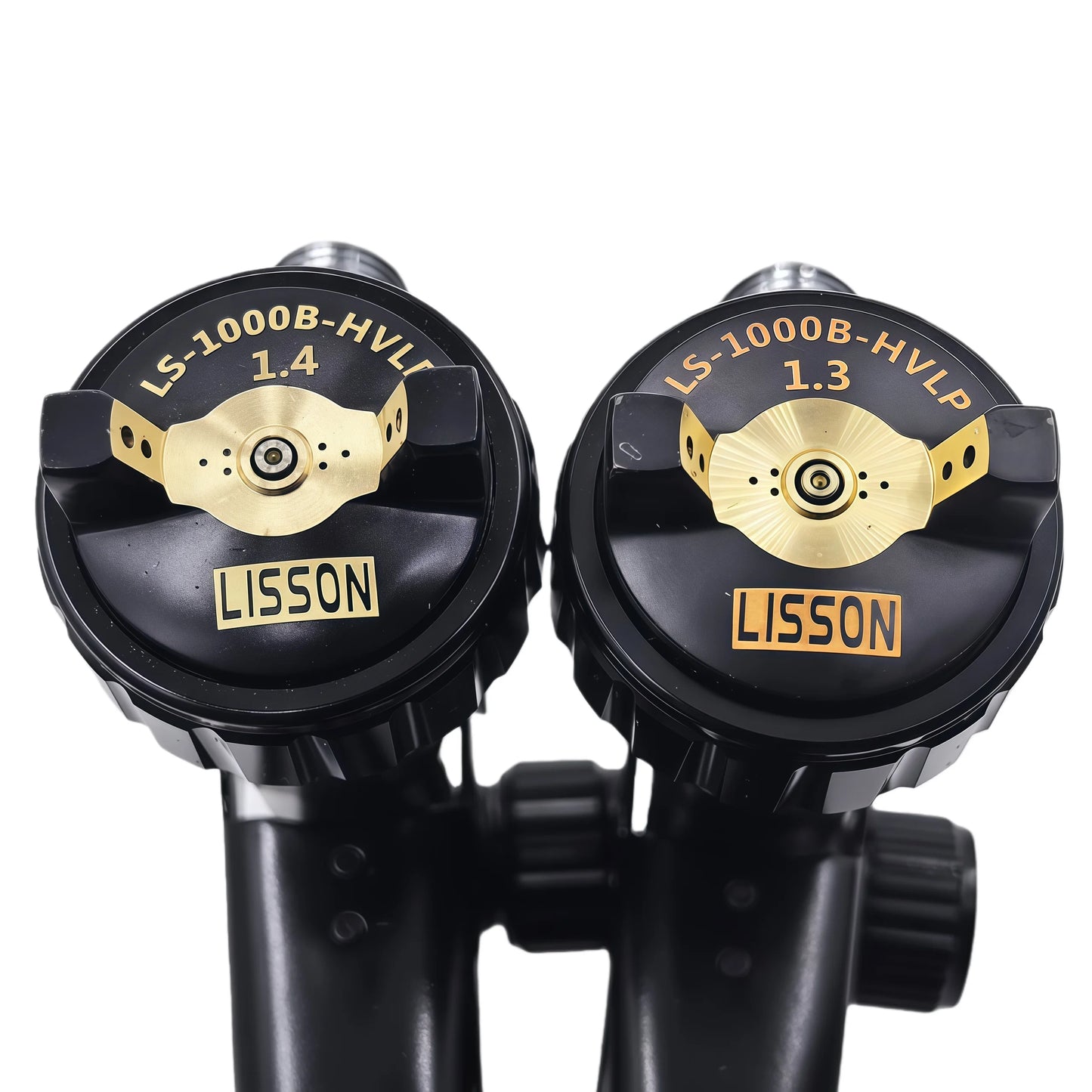 2PCS Black Spray Guns with Transparent Cups 1.3mm Basecoat 1.4mm Clearcoat HVLP for Auto Painting Aluminum Body