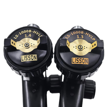2PCS Black Spray Guns with Transparent Cups 1.3mm Basecoat 1.4mm Clearcoat HVLP for Auto Painting Aluminum Body
