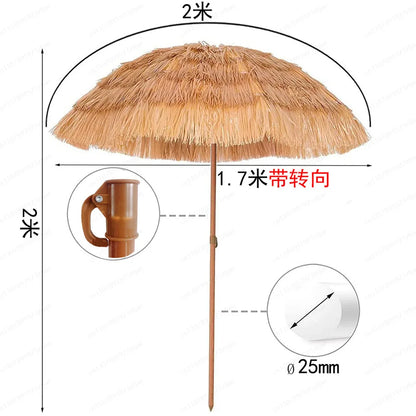 Hot-selling outdoor shading simulation straw garden decorative umbrella can be turned to sunscreen sun umbrella