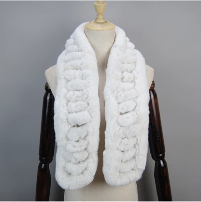 Winter Women Knitted Real Rex Rabbit Fur Scarf Natural Soft Long Style Rex Rabbit Fur Muffler Lady Warm 100% Genuine Fur Scarves