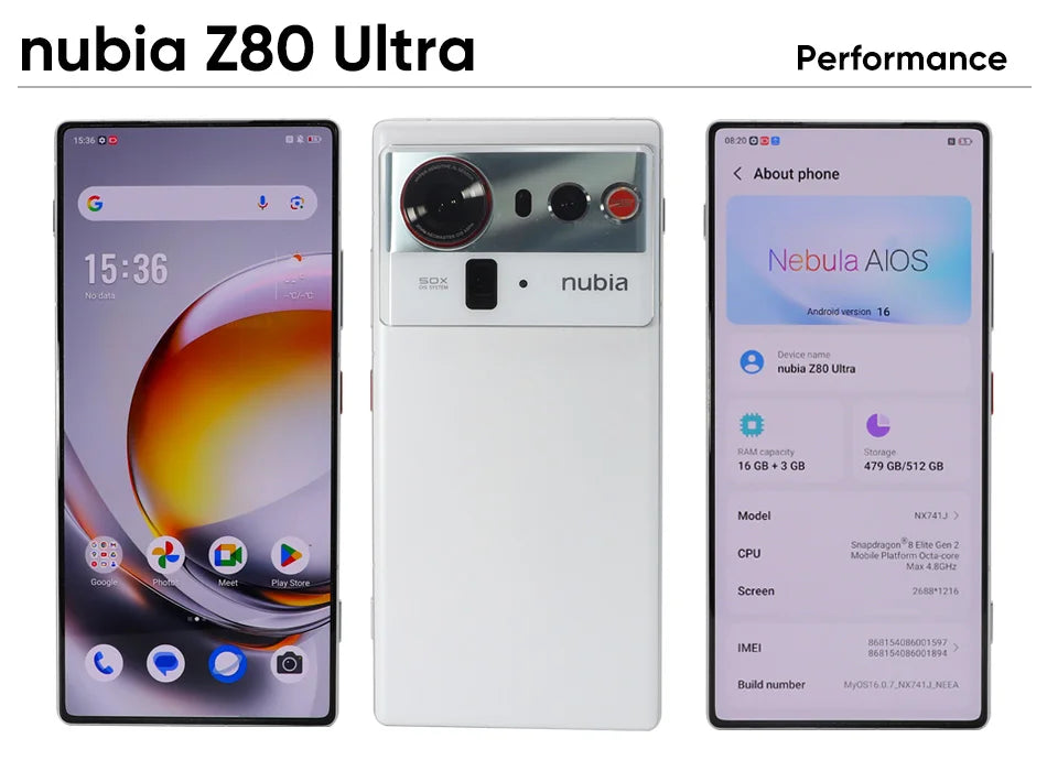 nubia Z80 Ultra 5g Smartphone Global Version Snapdragon 8 Elite Gen 5 6.85'' 144Hz Oled Display 7200Mah 90W Fast Charging 64Mp
