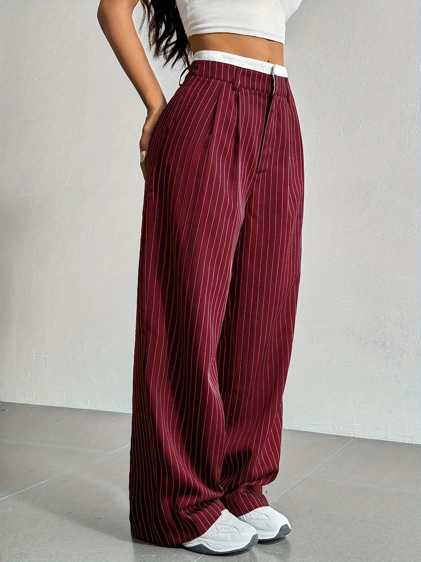 Fashion Pants Women's Stripe Straight Pants 2024 Autumn Winter High Waisted Casual Suit Pants Office Lady Women Trousers Bottoms