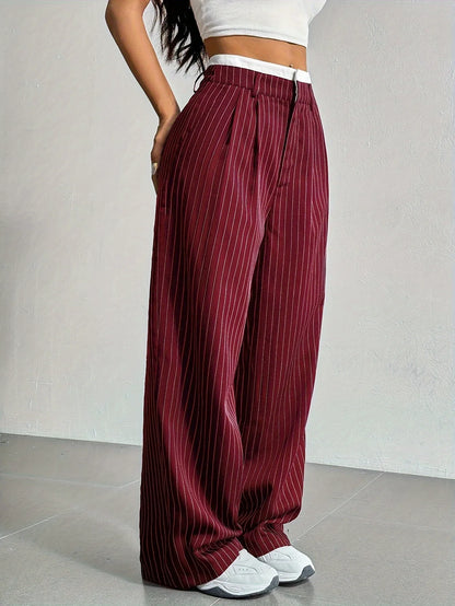 Fashion Pants Women's Stripe Straight Pants 2024 Autumn Winter High Waisted Casual Suit Pants Office Lady Women Trousers Bottoms