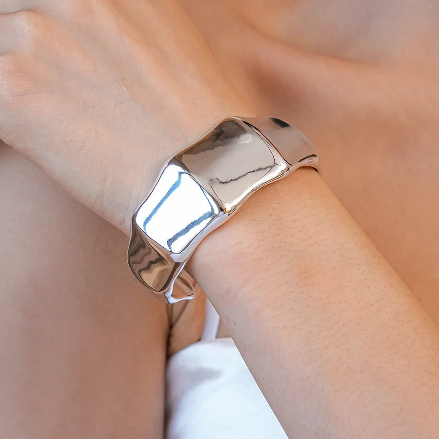 Punk Silver Color Acrylic Cuff Bracelet for Women Men Geometric Round Wide Bracelets Bangles Party Hand Accessories Gifts F