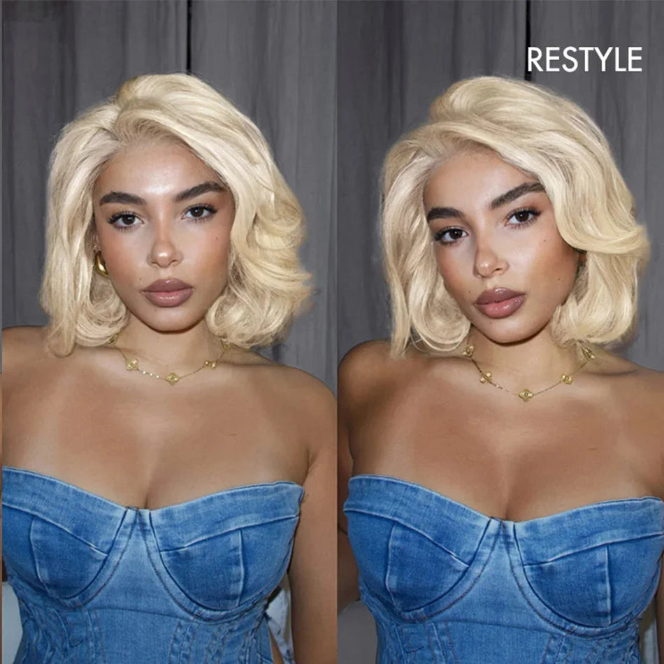 13X6 Lace Frontal BOB Wigs #613 Blonde Bob Human Hair Wig Remy Straight Lace Front Wigs for Women Preplucked Transparent HairUGo