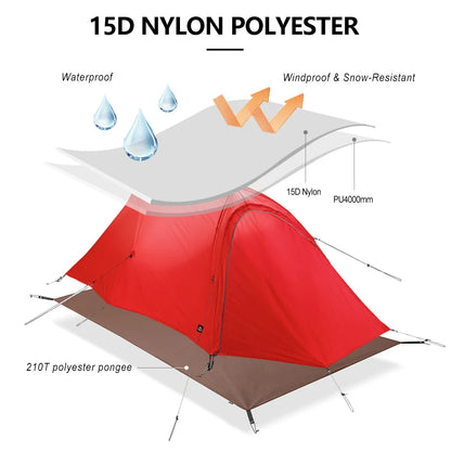 WIDESEA Outdoor Camping 1.5 person Double-Layer Fish Spine tent 15D Nylon Silicone-Coated  Lightweight for Hiking & camping