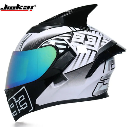 JIEKAI Motorcycle Flip Up Helmet Personality Horn Tail Motorbike Motocross Shark Moto Helmet Technology Design Full Face Casco