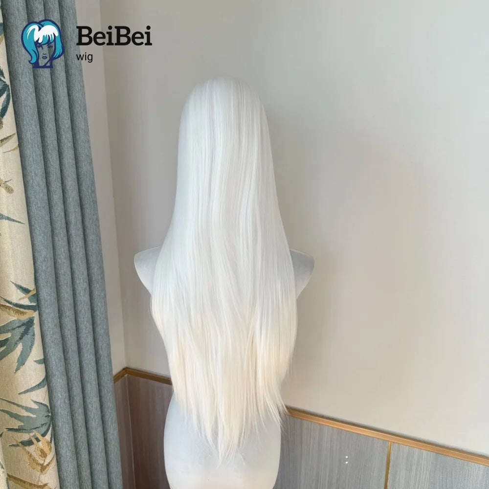 White Lace Front Wig for Women 26Inch Long Straight Synthetic Lace Wigs Heat Resistant Fibers for Cosplay Party Natural Hairline