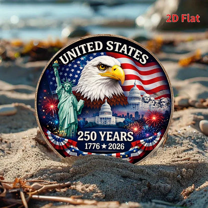 2D Flat - 1pc 19.99x19.99cm Round Aluminum Sign | USA 250 Years Anniversary Metal Art Sign, Patriotic Home Decor, 1776-2026 Amer