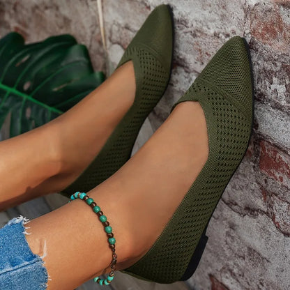 Summer Fashion Solid Color Low-Top Shoes Luxury Round Toe Women's Knit Slip-on Outdoor Walking Shopping Women's Flat Shoes 36-43