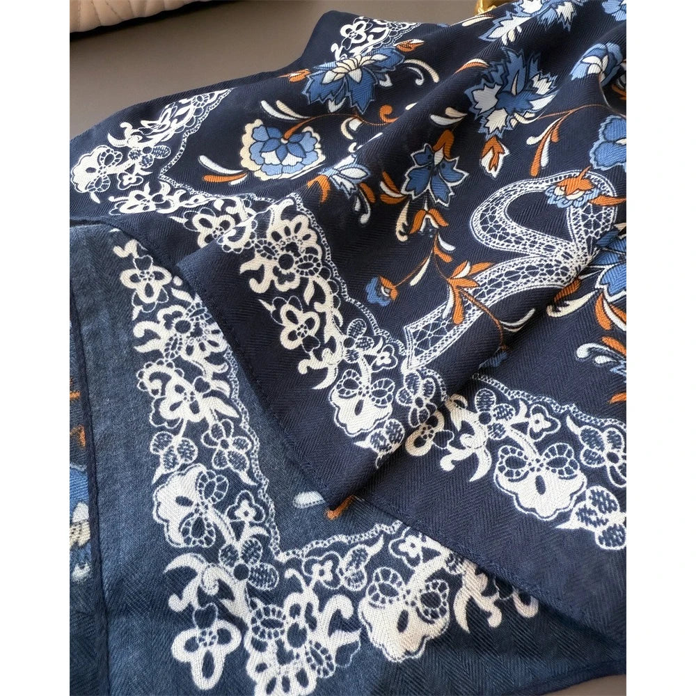 65*65cm Floral Print Small Cotton Feel Neck Ties Velvet Square Scarf for Women Soft Neckerchief Lady Hijab Female Hair Headbands