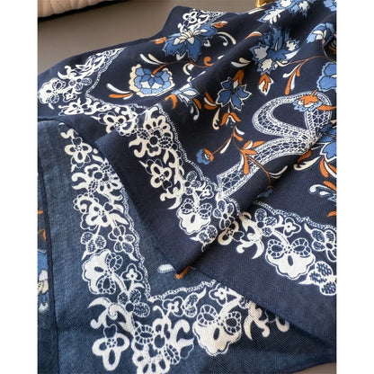 65*65cm Floral Print Small Cotton Feel Neck Ties Velvet Square Scarf for Women Soft Neckerchief Lady Hijab Female Hair Headbands